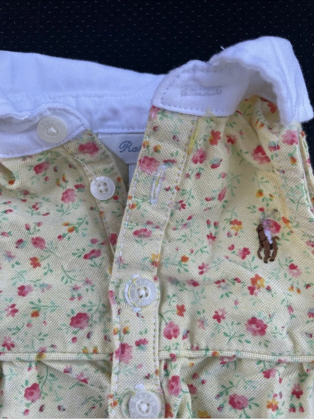 Ralph Lauren Yellow Floral Baby Bubble Romper with Pink & Green Accents